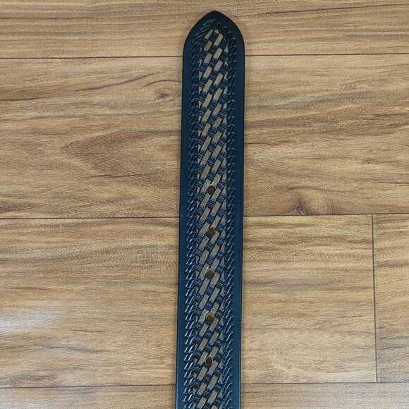 Western Leather Belt | Beautiful Hand-Tooled Basketweave Belt, Gift for Unisex - Picture 6 of 12